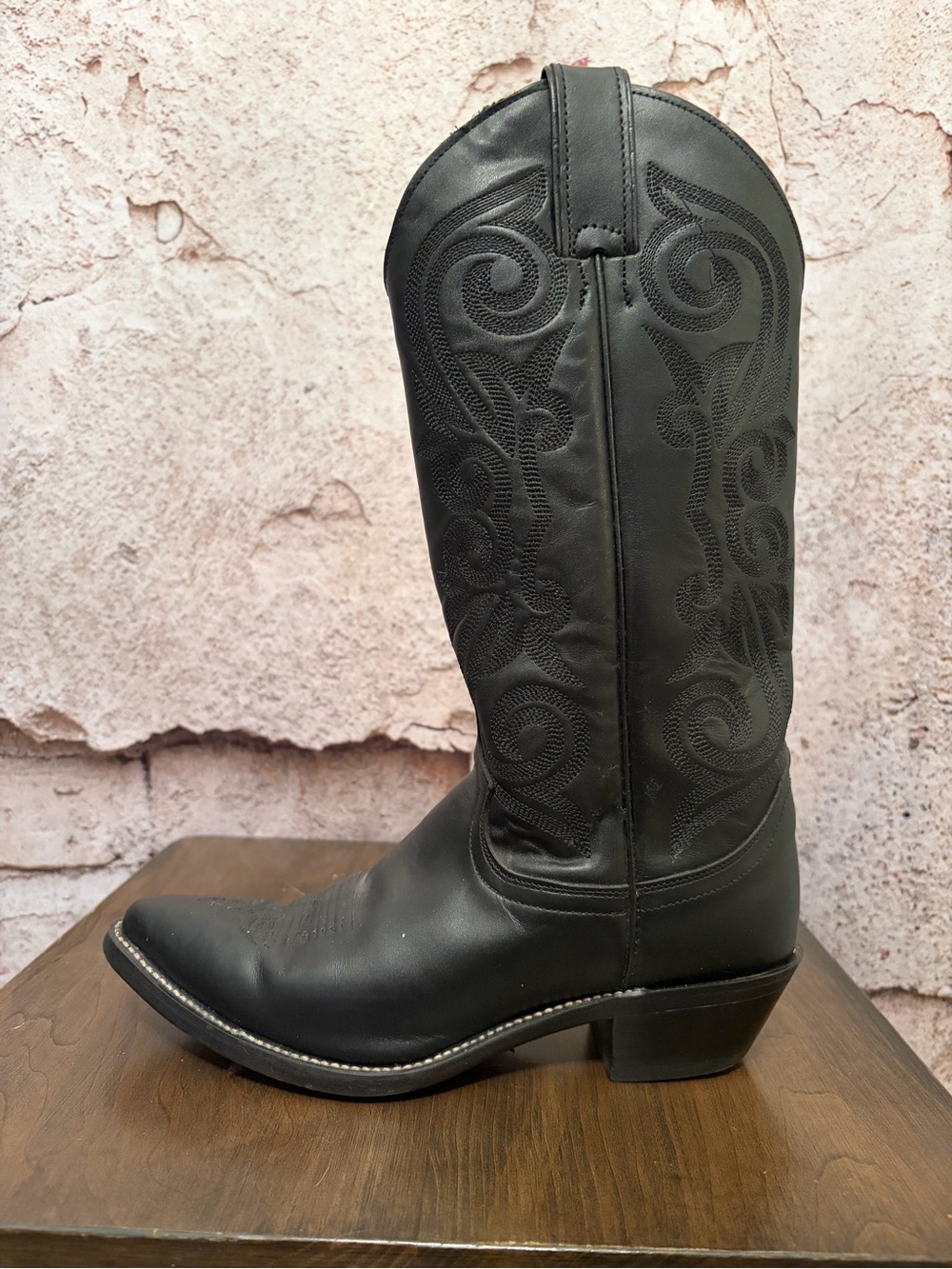Justin Black Leather Cowboy Boots